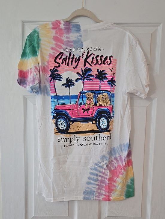 Simply Southern Tops - NWT Simply Southern White Tie-Dye 'Salty Kisses' Tee with Pink Jeep & Puppies